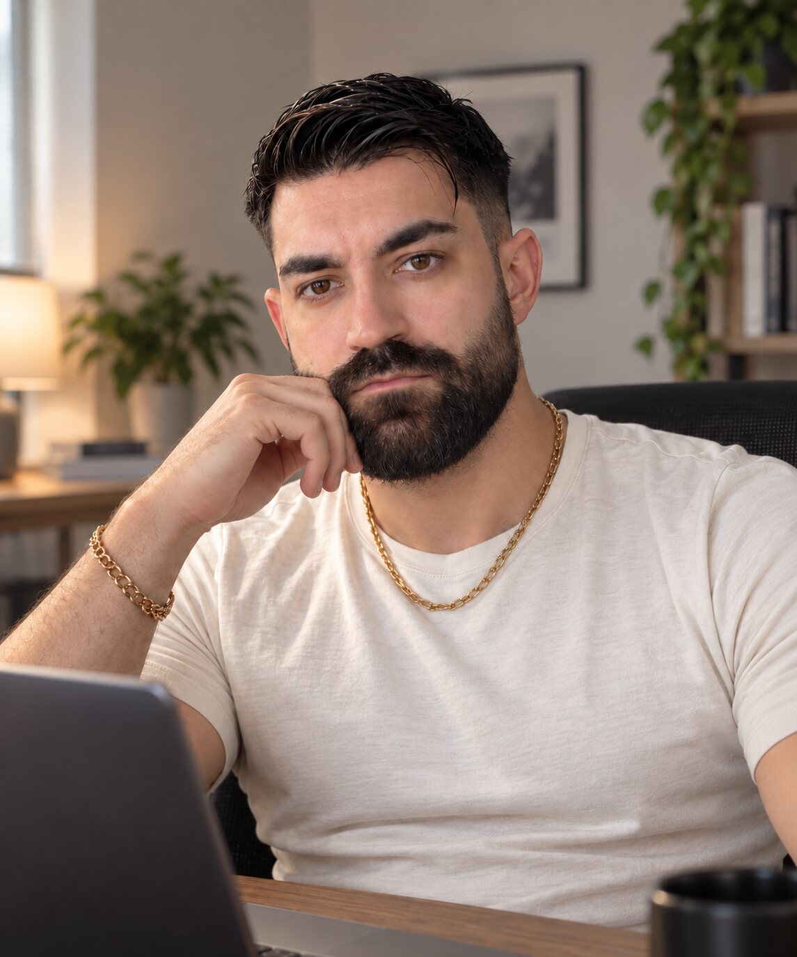 Paris Kyrkos, at his desk